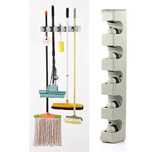 1Pcs 5 Position Broom Holder Wall Mount- Broom Mop Wall Organizer- Holder for Mops and Brooms- Kitchen Organizer Rack- Broom Mops Organizer- Home Organizer and Storage- Shelf Storage for Kitchen