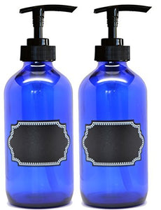 2 Pack Firefly Craft Cobalt Blue PLASTIC Pump Bottles with Chalkboard Labels, 16 ounces each