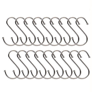 20 Pack S Shaped Hanging Hooks, 3.14" Heavy-duty Stainless Steel Hangers for Kitchen, Bathroom, Bedroom and Office Storage