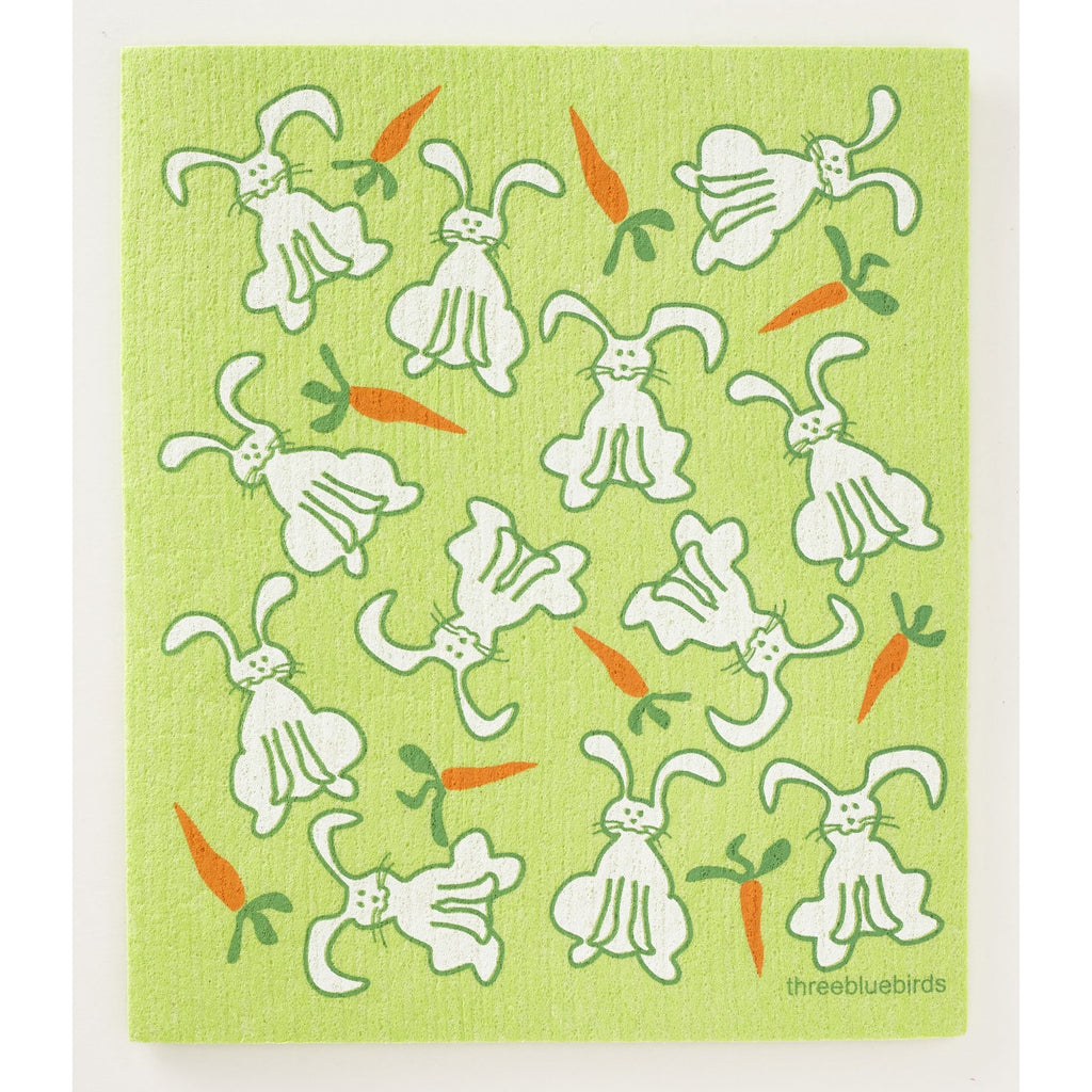 Bunnies and Carrots on Green Swedish Dishcloth - Connecticut Made!