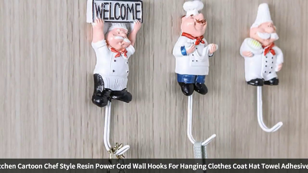 Kitchen Cartoon Chef Style Resin Power Cord Wall Hooks For Hanging Clothes Coat Hat Towel Adhesive Seamless Paste Storage Holder Check here ...