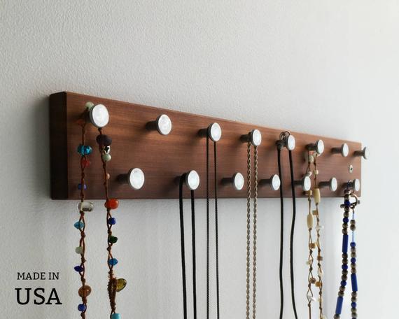 Necklace Organizer, Modern Necklace Rack, Wall Mount, Jewelry Organizer in Reclaimed Wood, Custom Sizes by Special Order, Made in USA by andrewsreclaimed