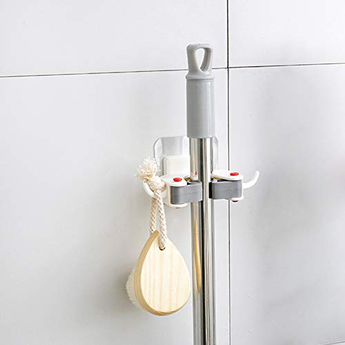 YOEDAF 1PC Mop Broom Holder, Free Punching Mop Rack Wall Hanging Mop Hook Seamless Universal Rack Wall Mounted Hanger Broom Holder for Kitchen Bathroom(White)