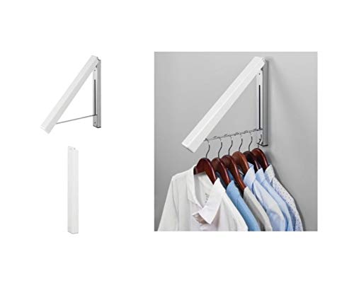 iDesign Brezio Wall Mount Metal Clothes Hanger Drying Rack for Laundry Room, Bathroom or Bedroom, 1.78" x 11.81" x 15.7", White