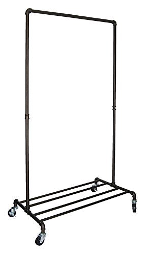 REAL HOME Innovations Real Home Modern Industrial Style Garment Rack with 4 Tube Shelf, Satin Pewter Finish