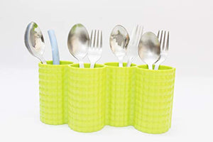 4 Compartments Pen Pencil Desk Organizer Utensils Cutlery Spoon and Fork Holder Caddy Set for Kitchen, Dining Blue - 9 inches (Florescent Green)