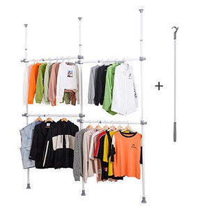 LUBAN King Adjustable Garment Rack with 4-Tiers Heavy Duty Hang Clothes Rack for Storage and Display, Closet Organizer 440 lb Load with 56" x 97" Expands to 102" x 119"