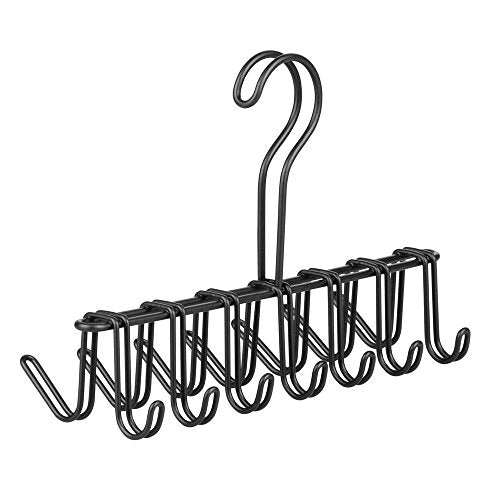 iDesign Classico Metal 14-Hook Horizontal Closet Organizer Rack for Ties, Belts, Hats, Purses, Towels, Jackets, 10.25" x 3.75" x 6.75" - Matte Black