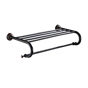 Ping Bu Qing Yun Towel Rack - Brass, Carved Black Antique Double-Layer Hardware Bathroom Perforated Wall Hanging Towel Rack, Suitable for Bathroom, Household - 62.5x26.5x15cm Towel Rack