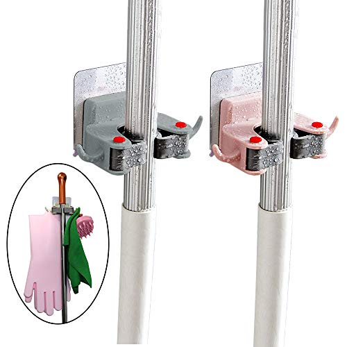 Leccod Mop and Broom Holder Wall Mounted, 2 pack Storage Solutions for Broom Hanger, Easy Installation Waterproof Garage Systems Gripper Broom Organizer Hanger for Kitchen Bathroom