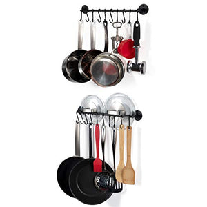 Wallniture Kitchen Cookware Organizer Rod with Hooks Painted Steel Black 16 Inch Set of 2