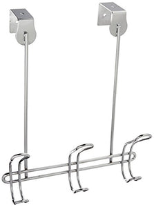 InterDesign Classico Over Door Storage Rack - Organizer Hooks for Coats, Hats, Robes, Clothes or Towels - 3 Dual Hooks, Chrome
