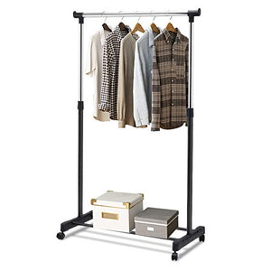 Tangkula Garment Portable Rolling Height Adjustable Clothes Shelf Rack, Black and Silver