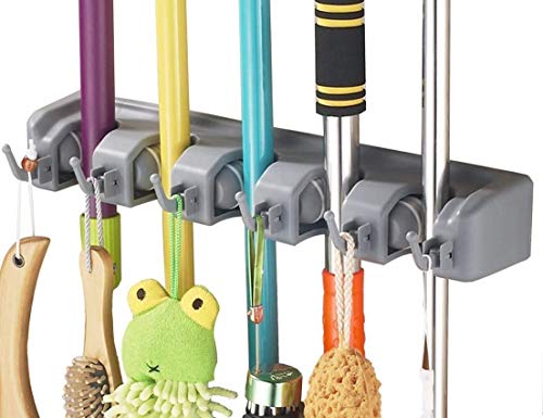 Mop and Broom Holder Wall Mount, Utility Storage Hooks Multi-Used in Kitchen, Garage, Outdoor Yard By W.O.B (2)