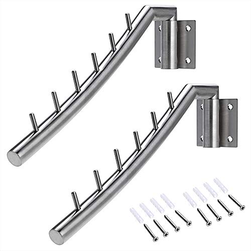 Wall Mount Clothing Rack - 2 Pack - Stainless Steel Hanging Drying Clothes Hanger with Swing Arm Holder - Heavy Duty Laundry Closet Storage Organizer Rod -Space Saver Clothing for Bedrooms, Bathrooms