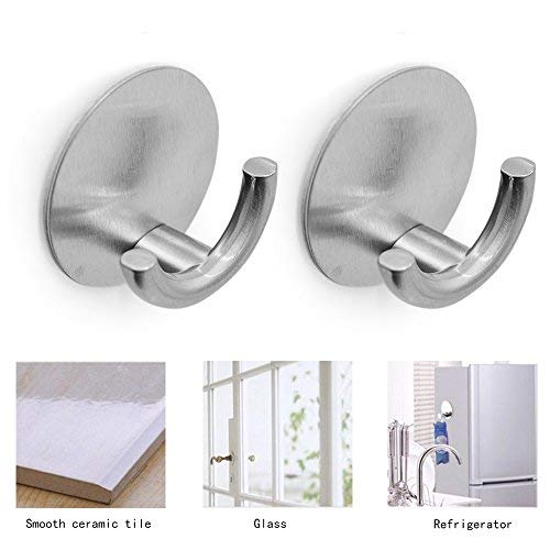 Stainless Steel Smile Hooks - 3M Self Adhesive Wall Hooks Rack, Heavy Duty 2.5 KG Bathroom Towel Coat Hanger for Hanging(2 PACK)