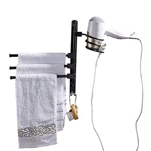 YSZQQ Hair Dryer Rack Towel Rack Black Space Aluminum Three Bar Activity Belt