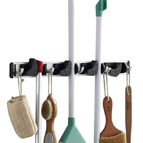 Lapha' Wall Mop Broom Holder Hanger Alloy Garden Cleaning Tool Storage Rack 4 Positions for key Hand tool Accessory Household