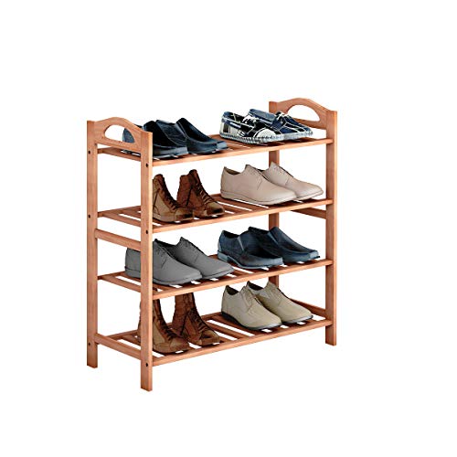 COSTWAY 4-Tier Bamboo Shoe Organizer Rack, Multifunctional Shoe Tower Storage Cabinet Utility Free Standing, Wood Shelf for Plant Flower Display, Stand Home Entryway Hallway Bathroom Furniture