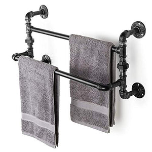 Hunter Garden Crafts Industrial Double Tiers Metal Pipe Wall-Mounted Towel Bar Towel Rack