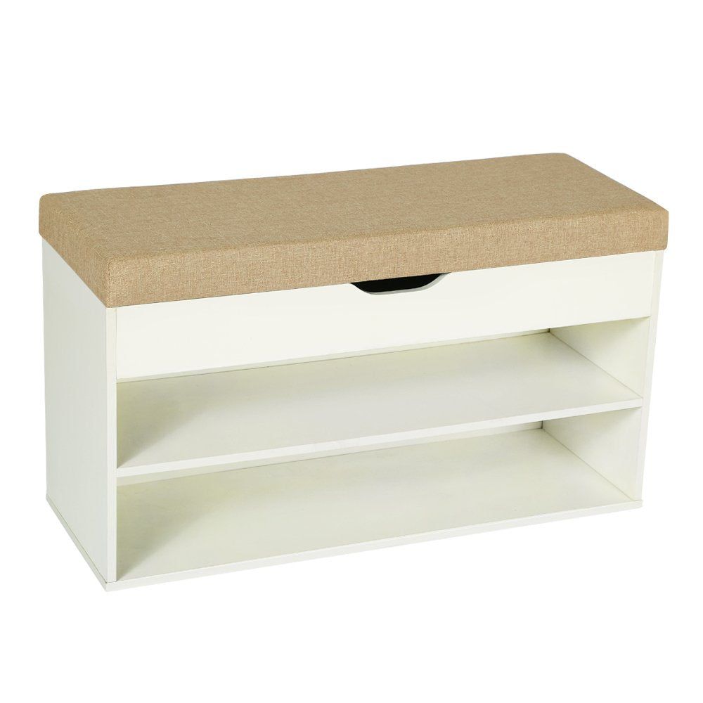 HOME BI Shoe Bench with Storage Box, Wood Shoe Cabinet with Soft Cushion Seat, Perfect for Entryway, Hallway and Bathroom