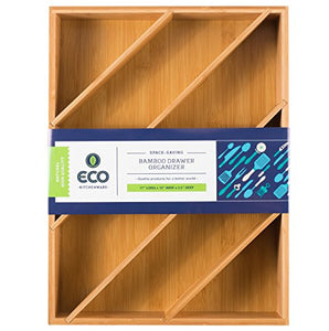Eco Kitchenware Diagonal Space Saving Bamboo Drawer and Cabinet Organizer Divider fits Drawers 17” X 12” X 2.5