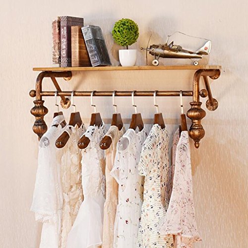 Coat racks / racks GJM Shop Iron Ancient - Copper Color Clothing Store Display Stand Solid Wood Board Wall-Mounted Hangers (Size : 120CM)