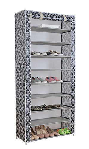 Uniware PEVA Material Tall Roll Up 10 Tiers Shoe Rack with Dustproof Cover Closet Shoe Storage, 63 x 29 x 12 Inches, White