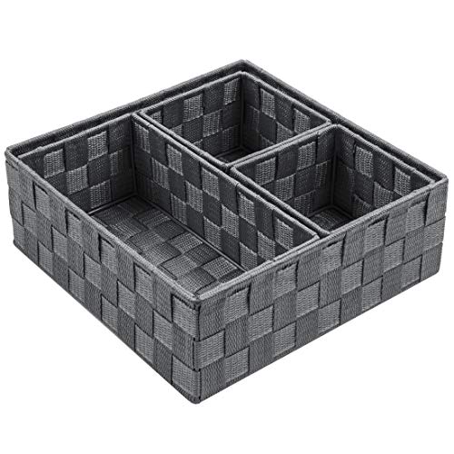 Posprica Woven Storage Box Cube Basket Bin Container Tote Organizer Divider for Drawer,Closet,Shelf, Dresser,Set of 4 (Grey)