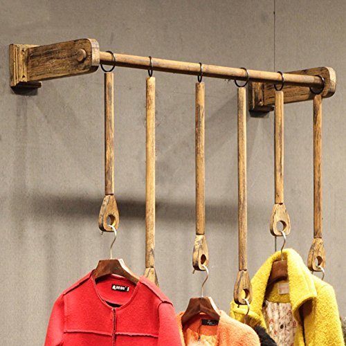 QiangDa-yimaojia QIANGDA Wall Mounted Coat Rack Solid Wood Clothes Hanging Clothing Store Hanging Towel Bar/Clothing Rod Vintage Industrial Style, 3 Sizes Optional (Color : 1#, Size : 120 x 30cm)
