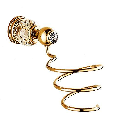 AUSWIND Gold Brass Crystal Hair Dryer Holder Wall Mounted Bathroom Rack