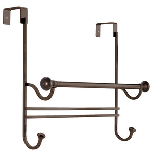 InterDesign York Over the Bathroom Shower Door Bath Towel Bar with Hooks - Bronze