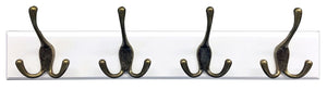 Headbourne 8020E 18" White Hook Rail / Coat Rack with 4 Antique Bronze Triple Hooks