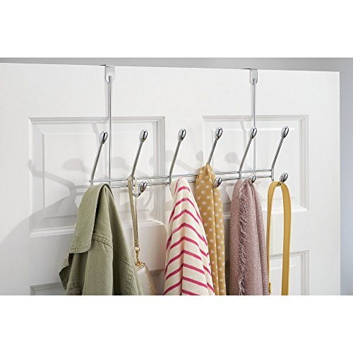 iDesign Orbinni Metal Over the Door 6-Hook Rack for Coats, Hats, Scarves, Towels, Robes, Jackets, Purses, Leashes, 2.13" x 18.19" x 10.81" - Chrome
