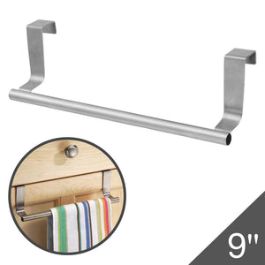 Over The Door 9" Dish Towel Bar Rack Hanger Holder Stainless Steel with 22 Lbs Maximum Load - Effortless Installation on Any Bathroom and Kitchen