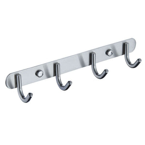 Mellewell Towel Hook Rail Coat Rack 10.7 inches with 4 Heavy Duty Hooks, Strong Bathroom Kitchen Organizer Wall Hanger Hooks, Brushed Stainless Steel, 08001HK04
