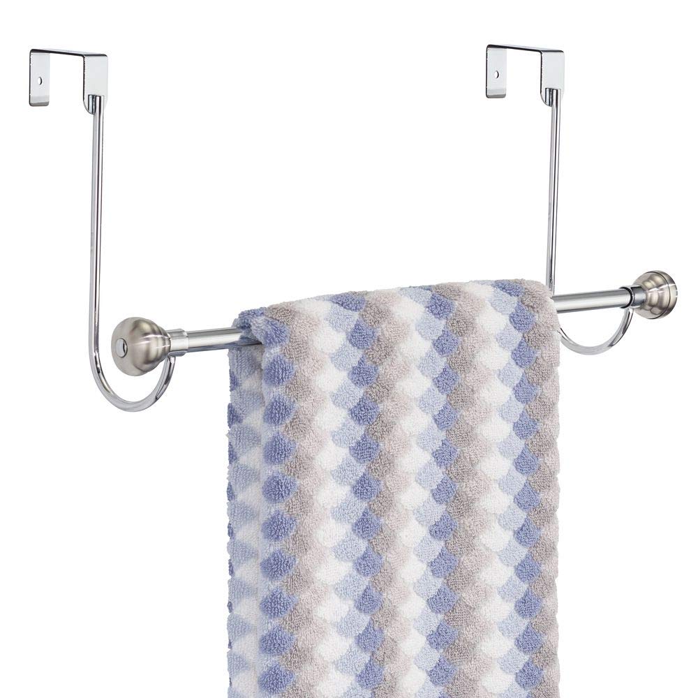 mDesign Over-the-Shower Door Towel Rack Bar for Bathroom - Chrome/Stainless Steel