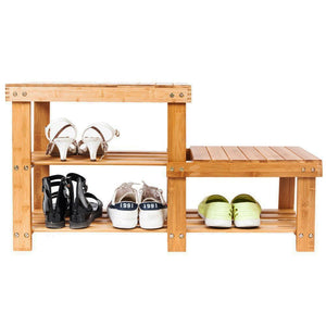 Bonnlo 3-Tier Bamboo Shoe Rack Bench, Shoe Organizer, Storage Shelf Holds Up to 330 Lbs, ideal for Entryway Hallway Bathroom Living Room and Corridor