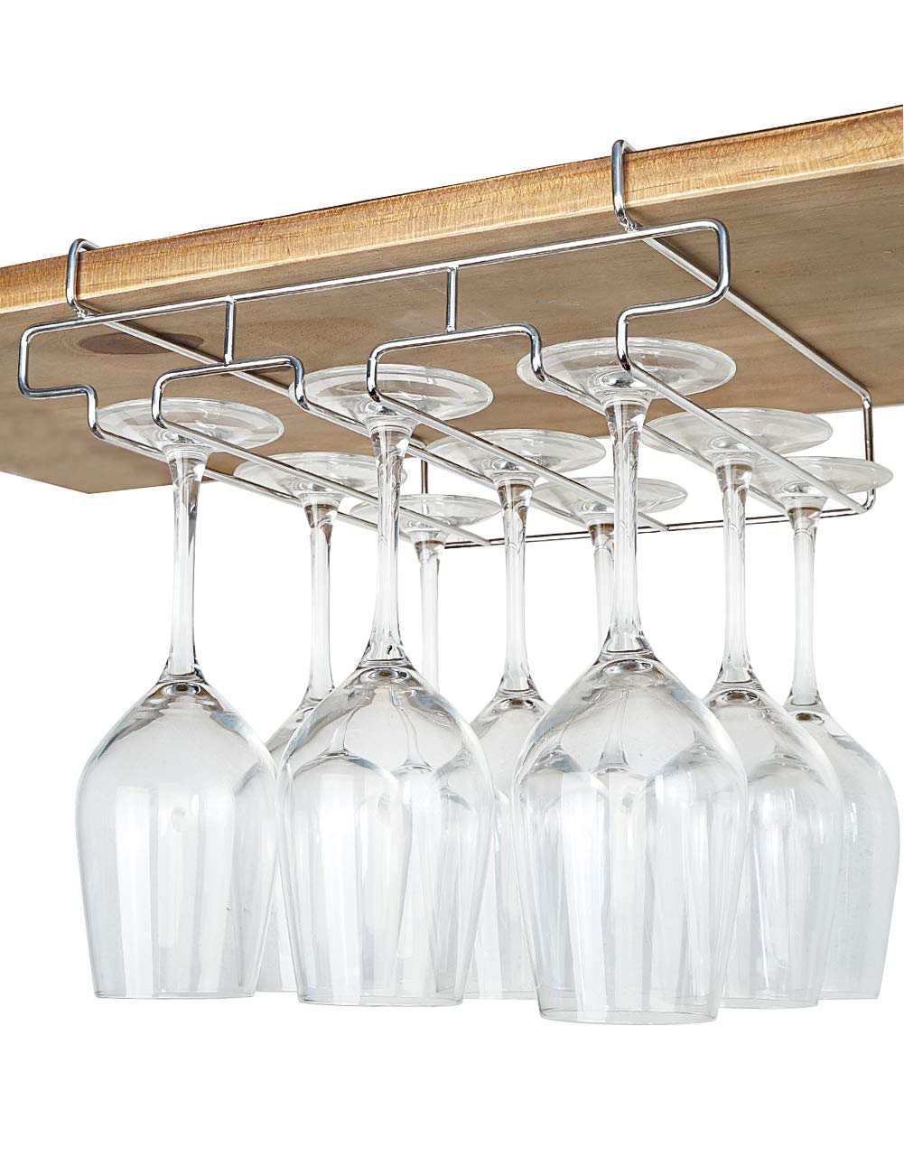 Bafvt Wine Glass Holder - 3 Rows Stemware Rack Under Cabinet - 304 Stainless Steel Hanger Storage Shelf, Fit for The Cabinet 0.8“ or Less
