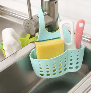 Kitchen Sink Faucet Dish Wash Sponge Storage Hanger Holder Basket Soap Shelf Kitchen Accessories Organizer (blue)