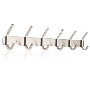 HOMFA Coat Hook Wall Mounted Stainless Steel Hook Rack with 6 Dual Hanger Hooks for Coats, Hats, Scarves, key