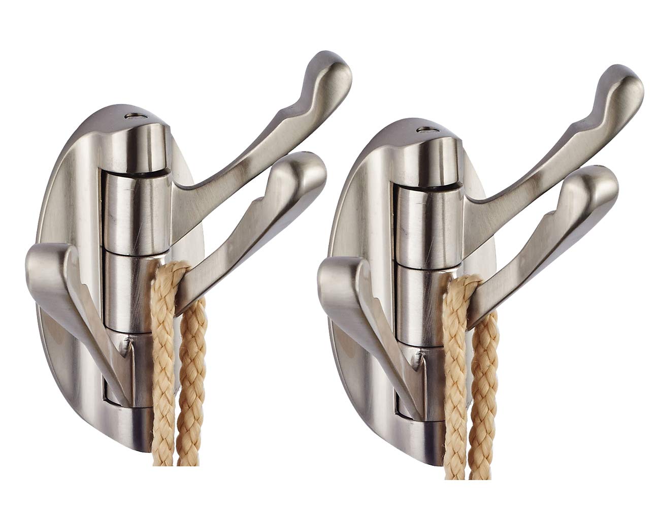 XOGOLO Swivel Hook 2 Pack for Heavy Duty Folding Swing Arm Triple Coat Hook with Multi Three Foldable Arms Towel/Clothes Hanger for Bathroom Kitchen Garage Wall Mount, Brushed Nickel