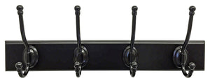 Headbourne 8012E 18" White Hook Rail / Coat Rack with 4 Black Nickel Double Hooks
