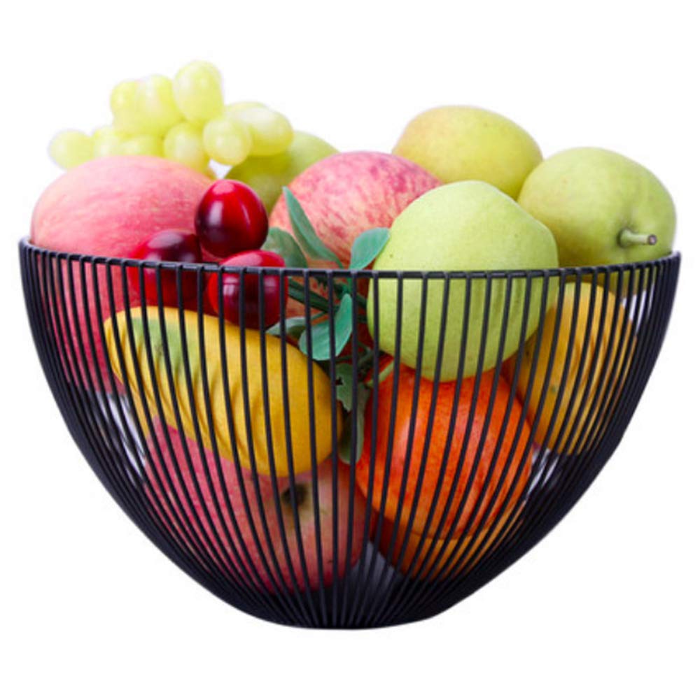 Wire Fruit Basket Bowl, Metal Round Black Fruit Vegetable Storage Basket Holder for Kitchen Countertop - Large
