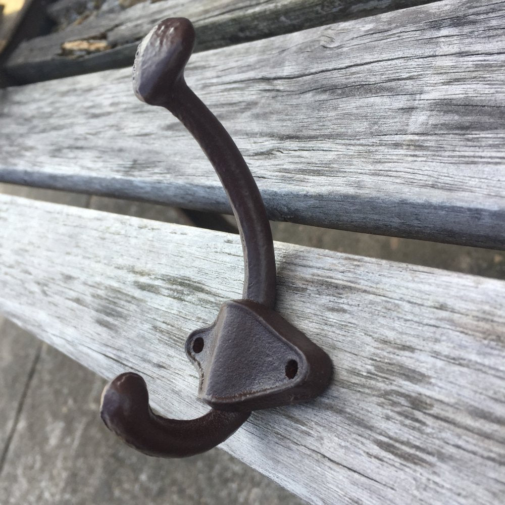 Vintage Style Cast Iron Double Wall Coat Hooks and Hat Hook 3 3/4"Brown (4pcs)