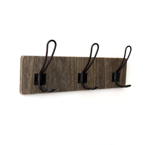 CVHOMEDECO. Vintage Distressed Entryway Wooden Hook Wall Mount or Door Hanger Clothes Coat Hooks Towel Hat Scarf Bags Rack with Triple Metal Iron Hooks. Black Walnut Color, 15-3/4 X 5-3/4 X 3 Inch