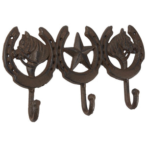Rustic Iron Wall Hook, Vintage Coat Hook with Horse Design, Decorative Wall Mounted Hanger for Hats, Jackets, and Towels, 3 Hooks, Bronze, 10.8 x 6.3 inches