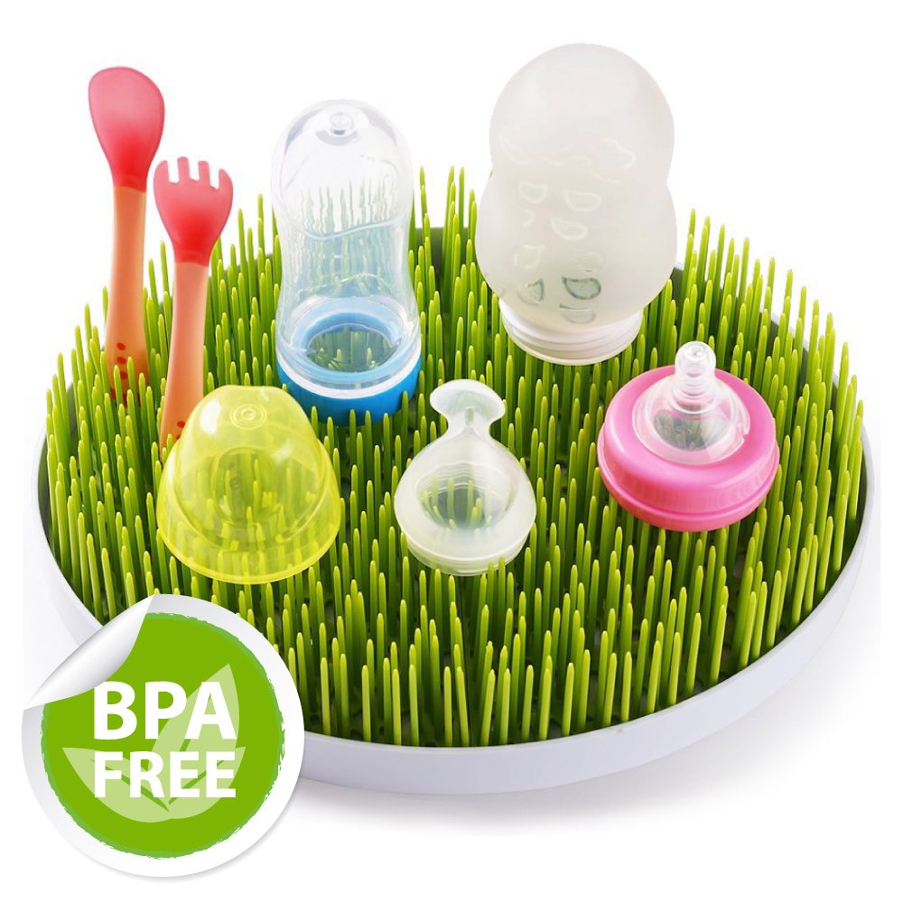 Eutuxia Drying Rack Countertop. Great for Baby Bottles, Dishes, Utensils, Nipples, and More. Make Your Kitchen & Bathroom Natural with Tray. BPA Free, PVC Free & Sanitary. [Green]