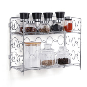 2-Tier Spice Rack Countertop Shelf for Kitchen Spice Jars Storage Organizer Wall-mounted Storage (DB050C)(Silver)
