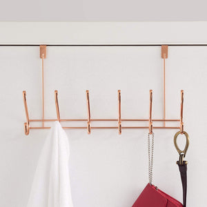 Home Basics 6 Hook Over the Door Hanging Rack for Bathroom, Bedroom or Closet Hanging Coat, Robes, Hats, Bags & Towel, Rose Gold